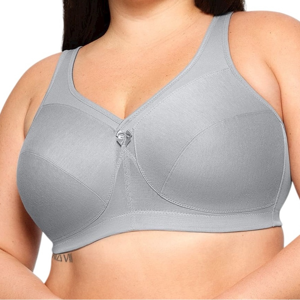GLAMORISE full bust 46E Wirefree Heather gray MagicLift Active support bra NWT